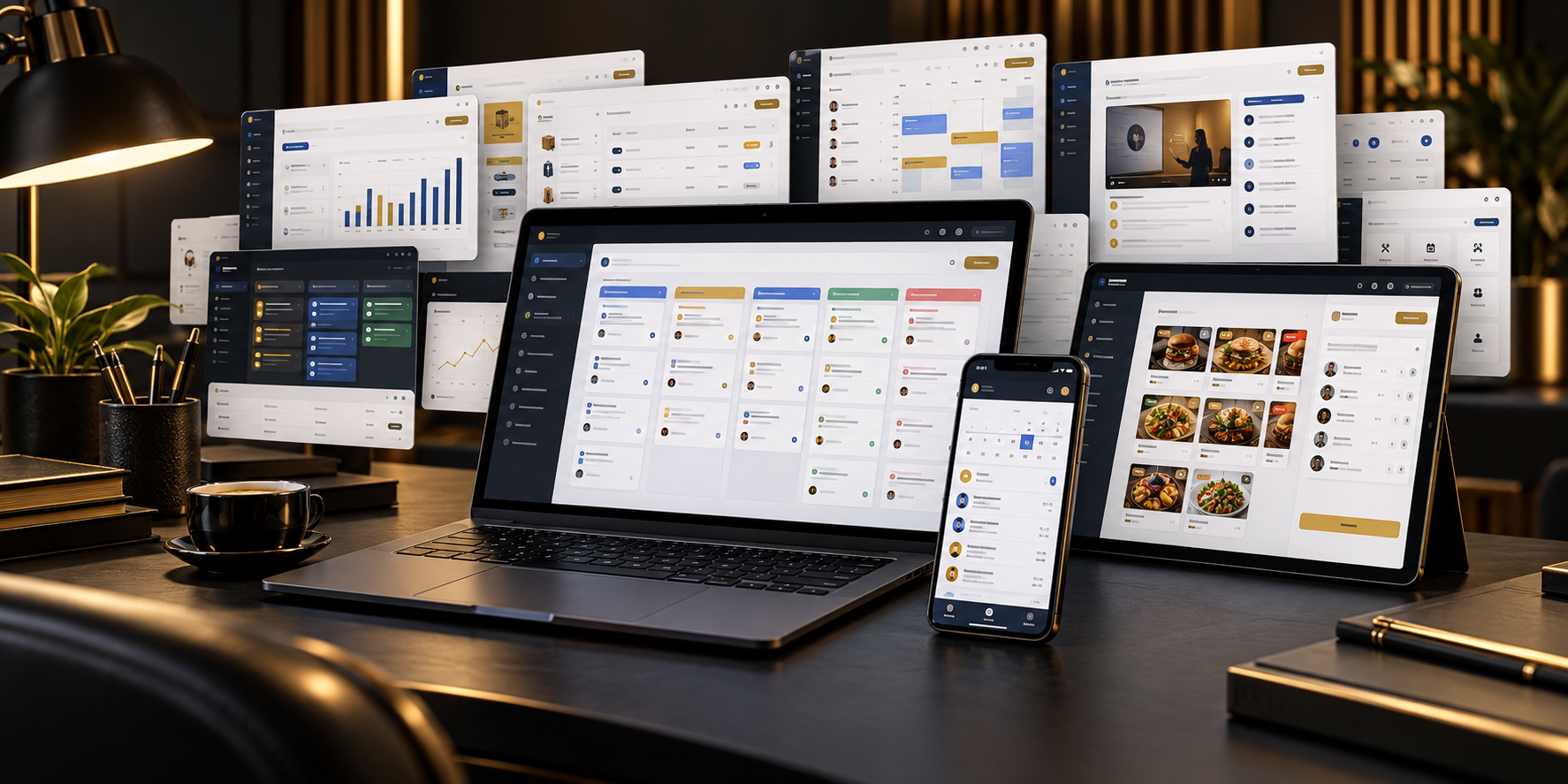 Painel comercial com sistemas e ofertas digitais